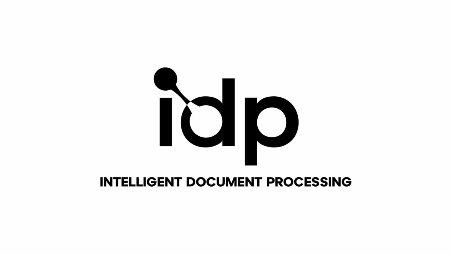 The black and white logo for Intelligent Document Processing (IDP), a key service offered by StraStan Solutions Corp., featuring the letters "idp" in a stylized, connected font.