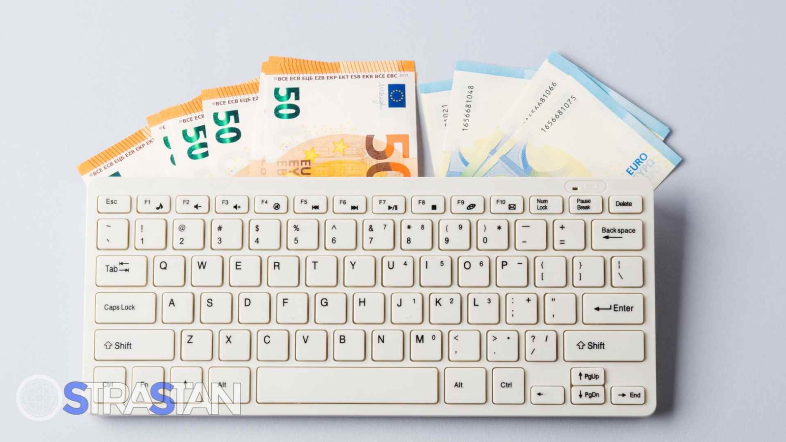 AWS Serverless innovation driving digital transformation and cost efficiency, symbolized by money behind a computer keyboard.