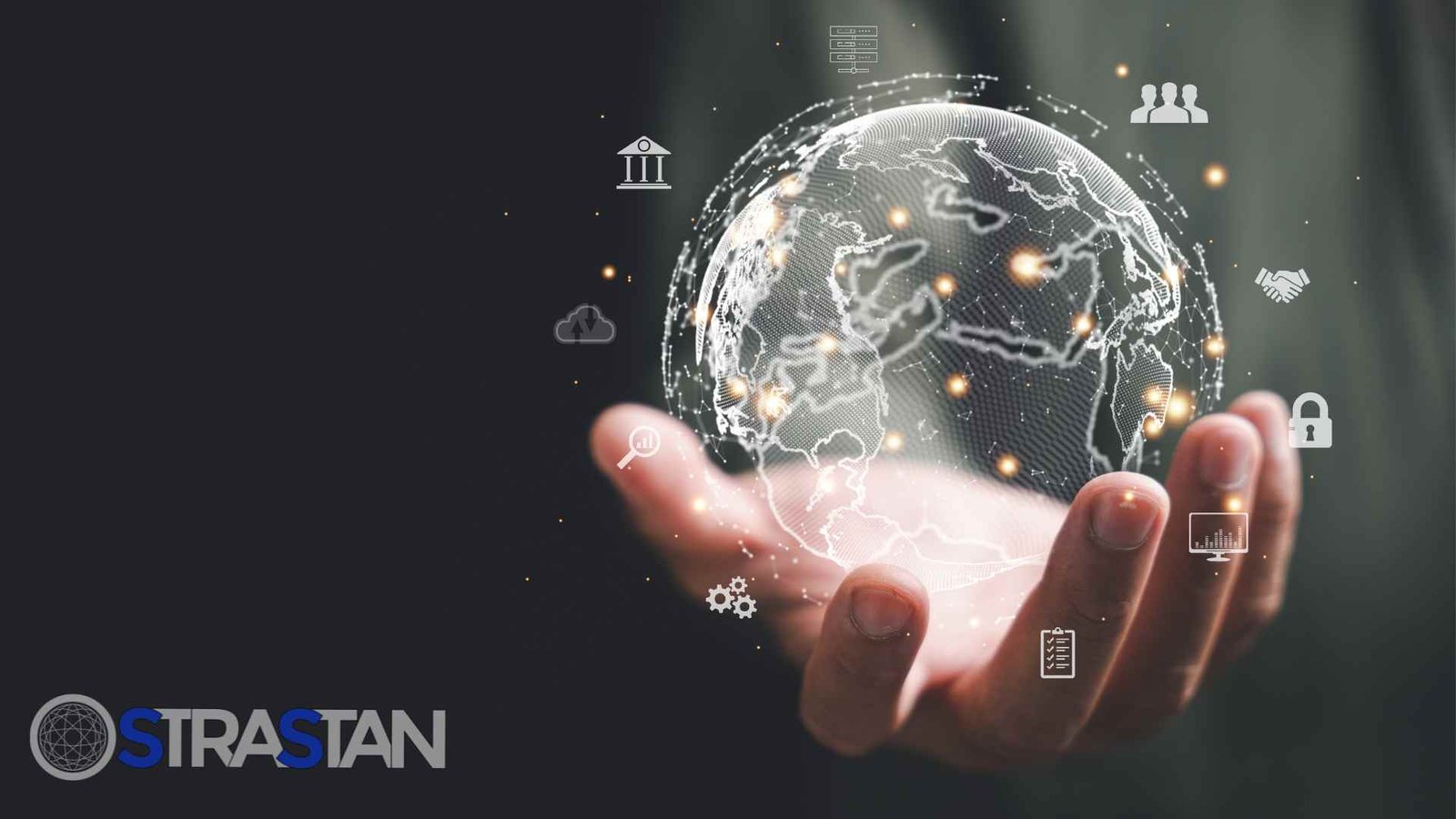 A hand holding a glowing, interconnected digital globe, symbolizing the innovative technology and comprehensive strategy needed when thinking a decade forward.