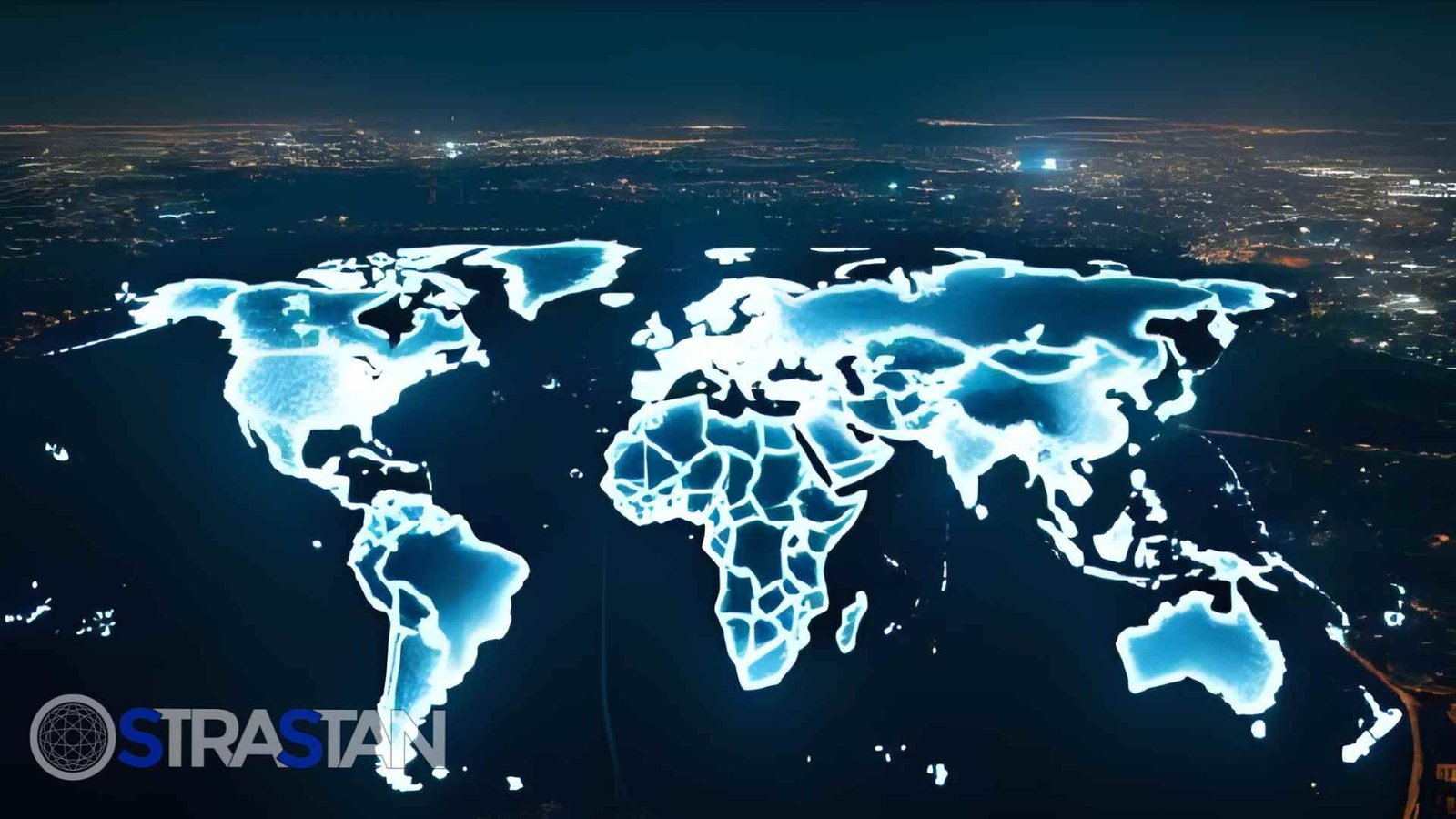 A glowing digital world map illustrating the global vision and technological innovation central to a future proofing partnership.