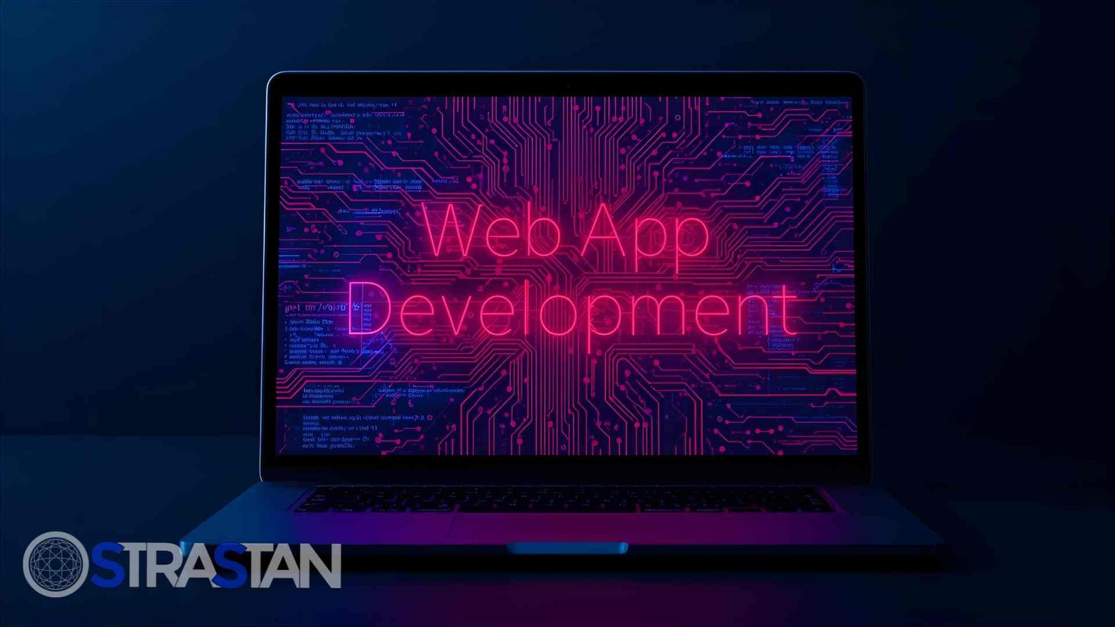 A digital illustration of an android-like robot with a circuit board background, representing the technological expertise and innovative approach of a top web app development company guide.